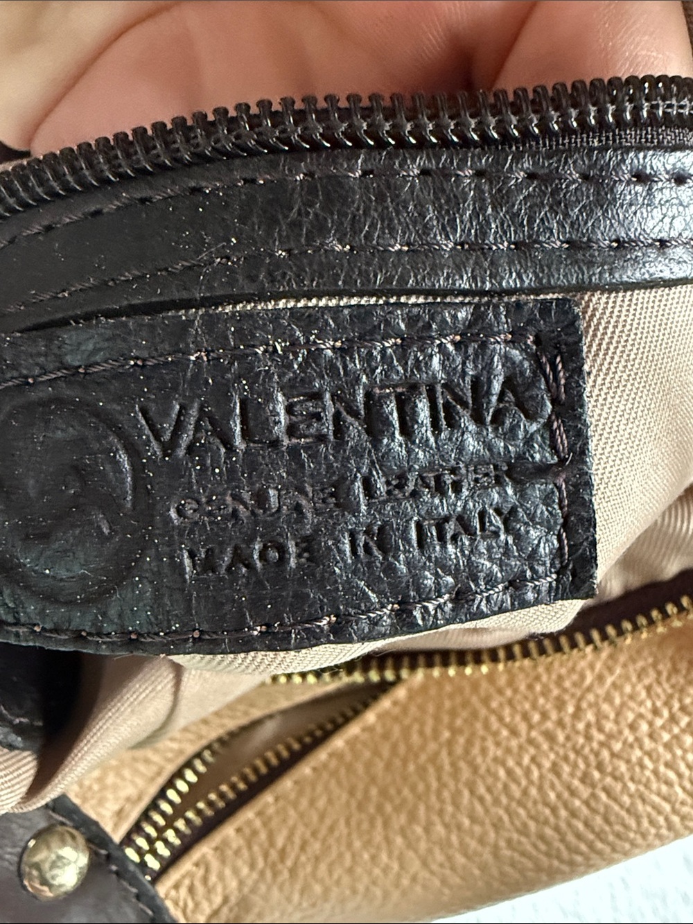 Valentina Beige and Dark Brown Leather Mini Backpack , made in Italy - Picture 5 of 9